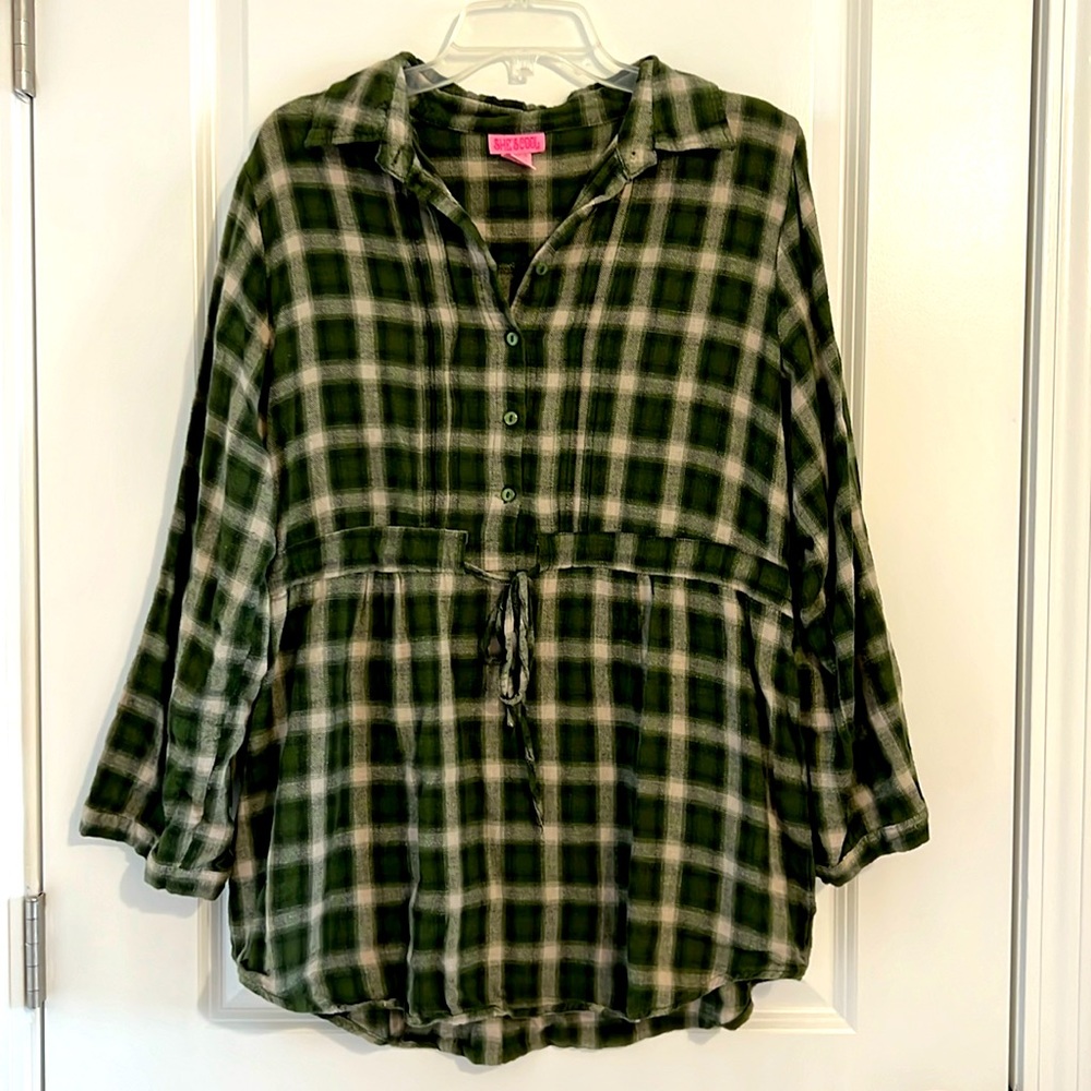 Convertible Sleeve Plaid Tunic